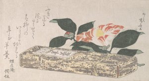 Camellia bloem en Yokan een soort bonengelei gewikkeld in bamboeschil, 1811 door Shinsai