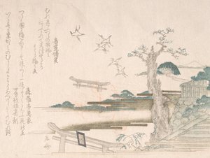 Lente Regen Collectie Harusame shu, vol. 2: Kraanvogels bij Tsurugaoka Hachimango Schrijn in ..., 1810s