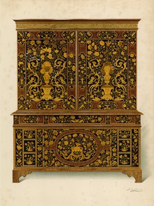 Kabinetpers ingelegd met marqueterie, eigendom van de Markies van Exeter door Shirley Charles Llewellyn Slocombe