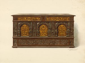 Eiken Ingelegde Kist, eigendom van Arthur James door Shirley Charles Llewellyn Slocombe