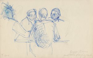 Beppi, Bruno en Fabio spelen kaarten, ca. 1950 door Shirley Markham