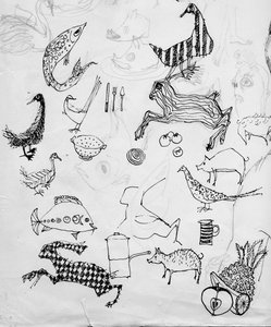 Pagina met dierenschetsen, ca. 1950