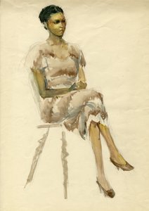 Zittende vrouw in bruine jurk, ca. 1952