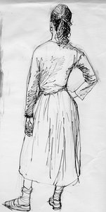Staande vrouw van achteren gezien, c1950