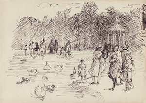 Zwanen op de ronde vijver in Kensington Gardens, Londen, ca. 1950 door Shirley Markham