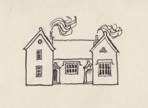 Het schoolgebouw, Little Bedwyn, jaren 1980 door Shirley Markham