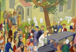 Bruiloftsgroep op kerkhof, c1948 door Shirley Markham
