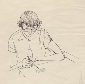 Vrouw tekent, c1950 door Shirley Markham