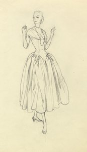 Vrouw in nauwsluitende jurk, ca. 1952