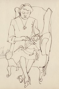 Vrouw die naait, ca. 1950 door Shirley Markham