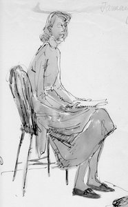 Vrouw zittend op een stoel, ca. 1950