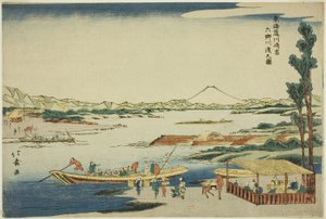 Zicht op de Rokugo Rivieroversteek bij het Kawasaki Station (Kawasaki-juku Rokugo kawa watashi no zu), uit de serie "Tokaido Weg (Tokaido)"