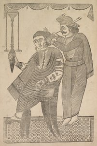 Een barbier reinigt het oor van een courtisane, 1800s door Shri Gobinda Chandra Roy