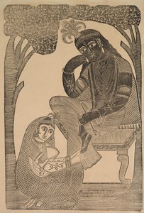 Radha streelt Krishna