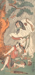 Kabuki-acteurs Ichimura Uzaemon IX als Ko-kakeyama en Otani Hiroji III als Koga Saburo