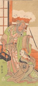 Scène uit de tweede akte van het drama Kawaranu Hana Sakae Hachinoki, 12e maand, 1769 door Shunsho