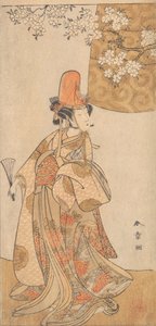 Segawa Tomisaburo in de rol van Musume Dojoji in Hanagatami Kazaori Eboshi, februari 1774
