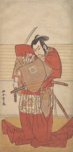 De acteur Ishikawa Danjuro V voert een Shibaroku-act op met een getrokken zwaard in zijn hand, ca. 1781