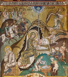 De Palatijnse Kapel (Basiliek), Zuidelijke apsis of St. Paulus "absidiola", mozaïeken: "Geboorte", XII eeuw