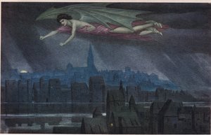 Lucifer vliegt over de stad. 