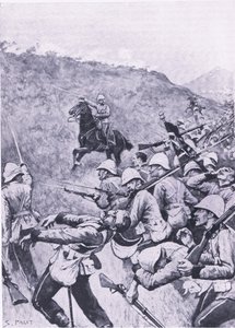 Langs Nek, 28 januari 1881 (1e Boerenoorlog), illustratie uit British Battles on Land and Sea, 1915