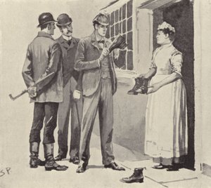 De meid liet ons de laarzen zien: scène uit het Sherlock Holmes-verhaal The Boscombe Valley Mystery, door Arthur Conan Doyle door Sidney Paget