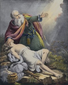 Abraham offert zijn zoon Isaak (gekleurde gravure) door Siegfried Detler Bendixen