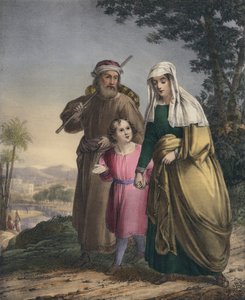 Jezus keert terug met zijn ouders naar Nazareth (gekleurde gravure) door Siegfried Detler Bendixen