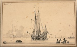 Havengezicht met schepen in rust en palen