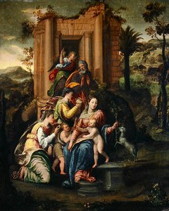 De Heilige Familie omringd door heiligen