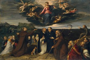 De Maagd aanbeden door heiligen, ca. 1609 door Sigismondo Scarsellino
