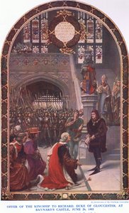 Aanbod van het koningschap aan Richard hertog van Gloucester in Baynards Castle, 26 juni 1483, uit Cassells History of the British People gepubliceerd door de Waverley Book Company Limited, ca. 1940