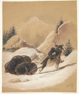 Man met slee door Sigmund Ferdinand Ritter von Perger