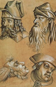 Studies van Vier Hoofden voor een Passieserie door Sigmund Holbein
