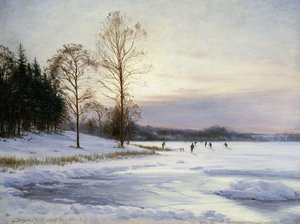 Schaatsers op een bevroren vijver door Sigvard Hansen