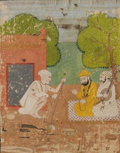 Guru Nanak met Mardana in het huis van Bhai Lalu