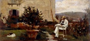 Luigi Tommasi in de tuin door Silvestro Lega