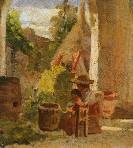Rustieke loggia, Country Study drieluik door Silvestro Lega
