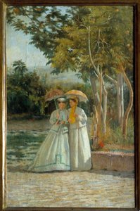 Wandeling in de tuin Schilderij door Silvestro Lega (18126-1895) 19e eeuw Florence, Museum voor Moderne Kunst door Silvestro Lega
