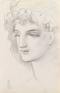Studie van een met bloemen versierd hoofd, 1867 door Simeon Solomon