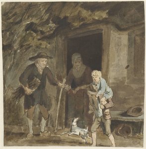 Boerengezin bij de deur van hun woning door Simon Andreas Krausz
