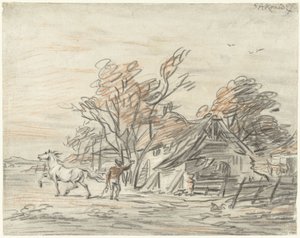 Boerenwoning waarbij een boer zijn paard dresseert door Simon Andreas Krausz