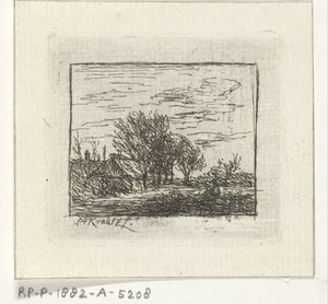 Landschap met huizen en bomen door Simon Andreas Krausz
