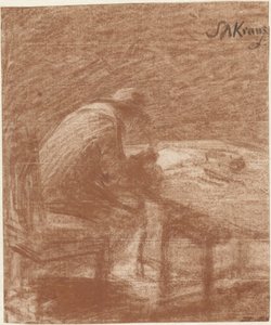 Schrijvende man aan een tafel door Simon Andreas Krausz