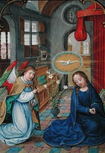 De Aankondiging van de Maagd Maria, uit het Gebedenboek van Filips II (1527-98) van Spanje, ca. 1530 door Simon Bening
