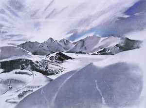 Alpes et nuages, 2003 (pastel en gemengde techniek op papier) door Simon Fletcher