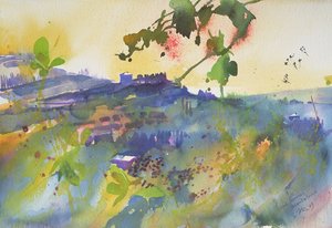 Drie huizen Montalcino, Italië, 2003 (aquarel)