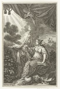 Allegorische figuren nabij de heuvel Golgota door Simon Fokke