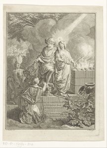 Allegorische titelpagina met aartsvader Abraham en Waarheid door Simon Fokke
