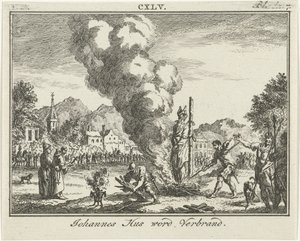 Verbranding van Jan Hus op de brandstapel, midden 18e eeuw